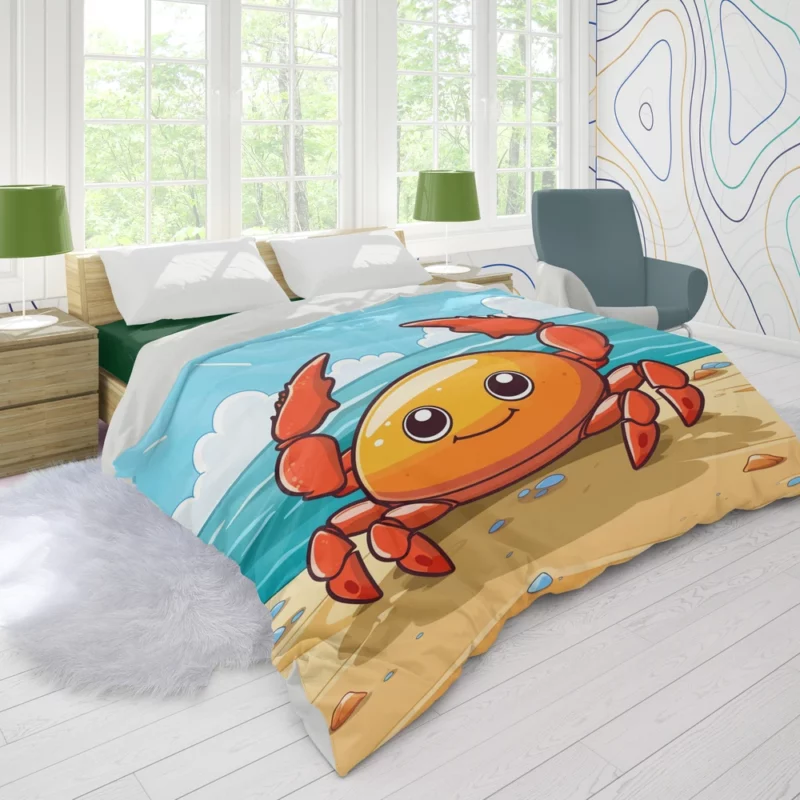 Crab on the Beach AI Art Duvet Cover