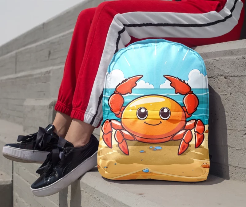 Crab on the Beach AI Art Minimalist Backpack 1