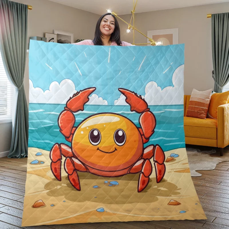 Crab on the Beach AI Art Quilt Blanket