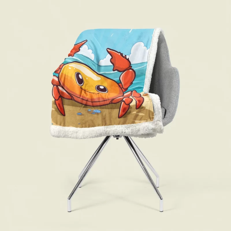 Crab on the Beach AI Art Sherpa Fleece Blanket 1