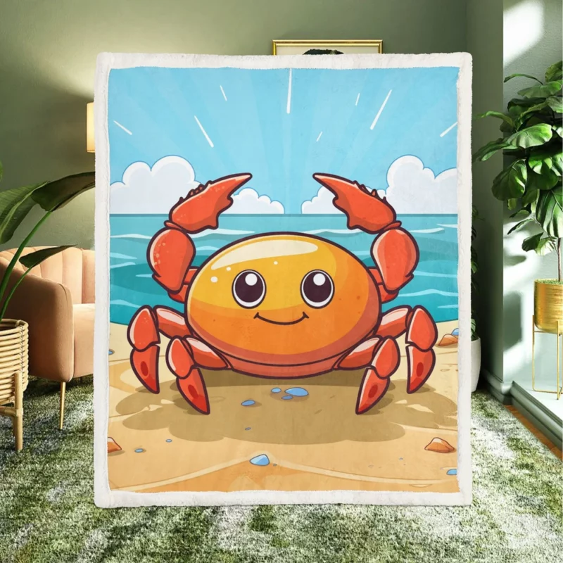 Crab on the Beach AI Art Sherpa Fleece Blanket