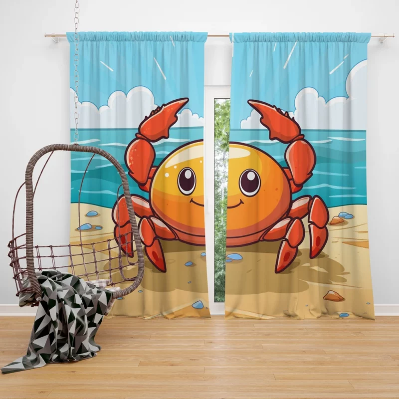 Crab on the Beach AI Art Window Curtain