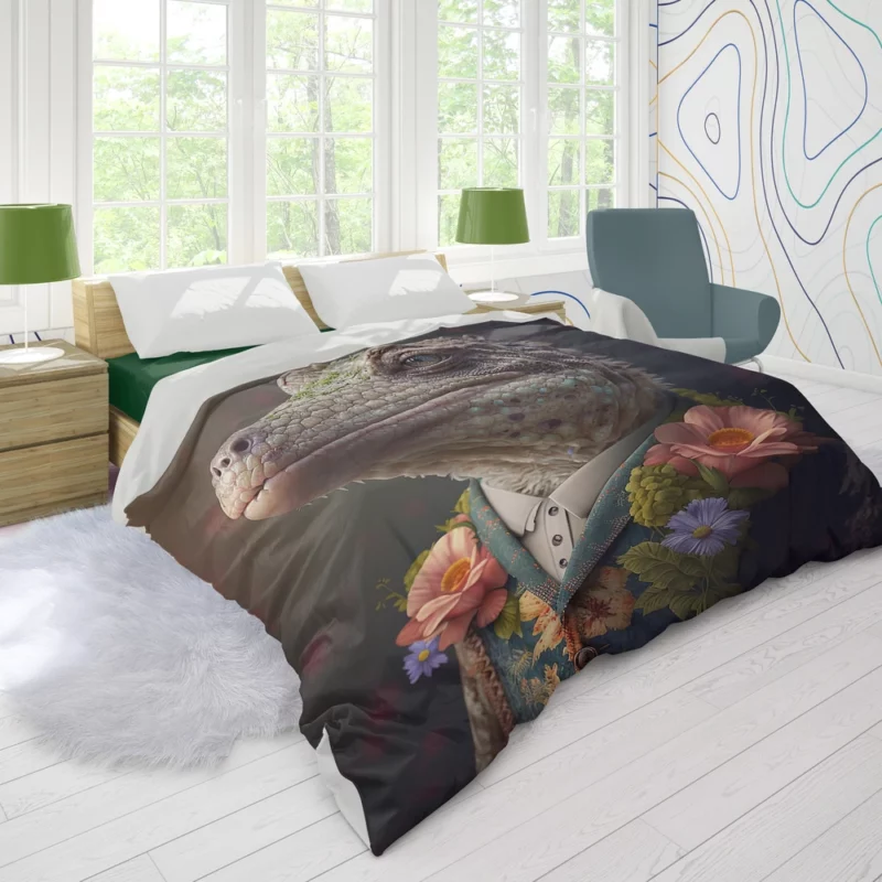 Crocodile Chic Floral Outfits Duvet Cover