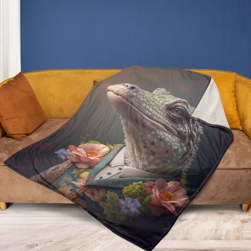 Crocodile Chic Floral Outfits Fleece Blanket 1