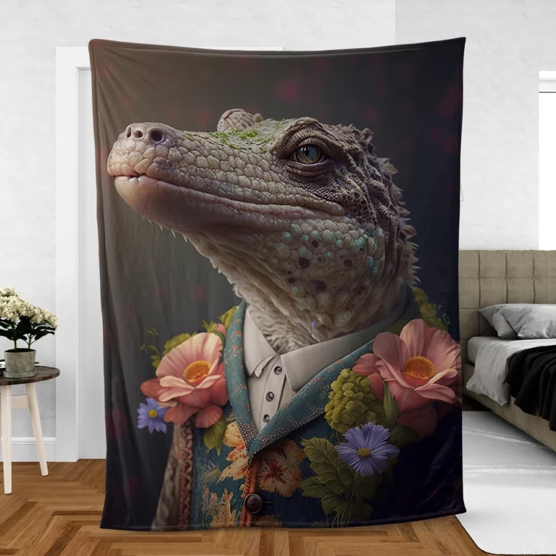 Crocodile Chic Floral Outfits Fleece Blanket