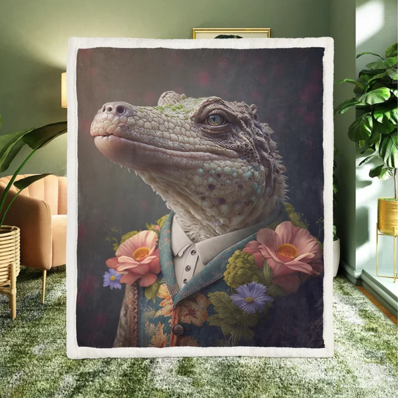 Crocodile Chic Floral Outfits Sherpa Fleece Blanket