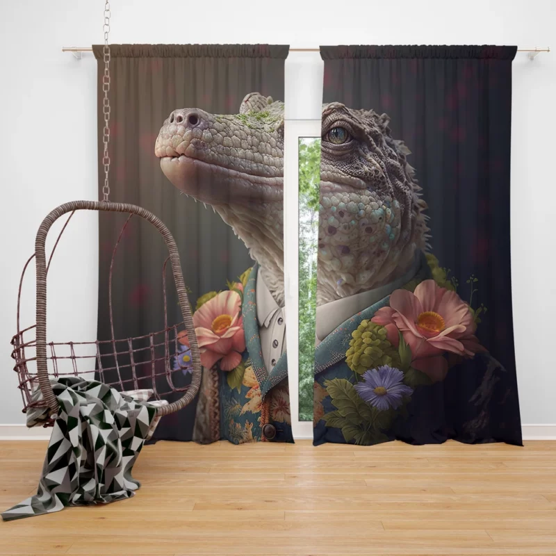 Crocodile Chic Floral Outfits Window Curtain