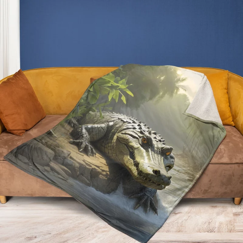 Crocodile by the Riverbank Fleece Blanket 1