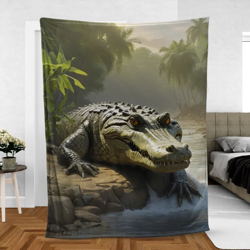 Crocodile by the Riverbank Fleece Blanket