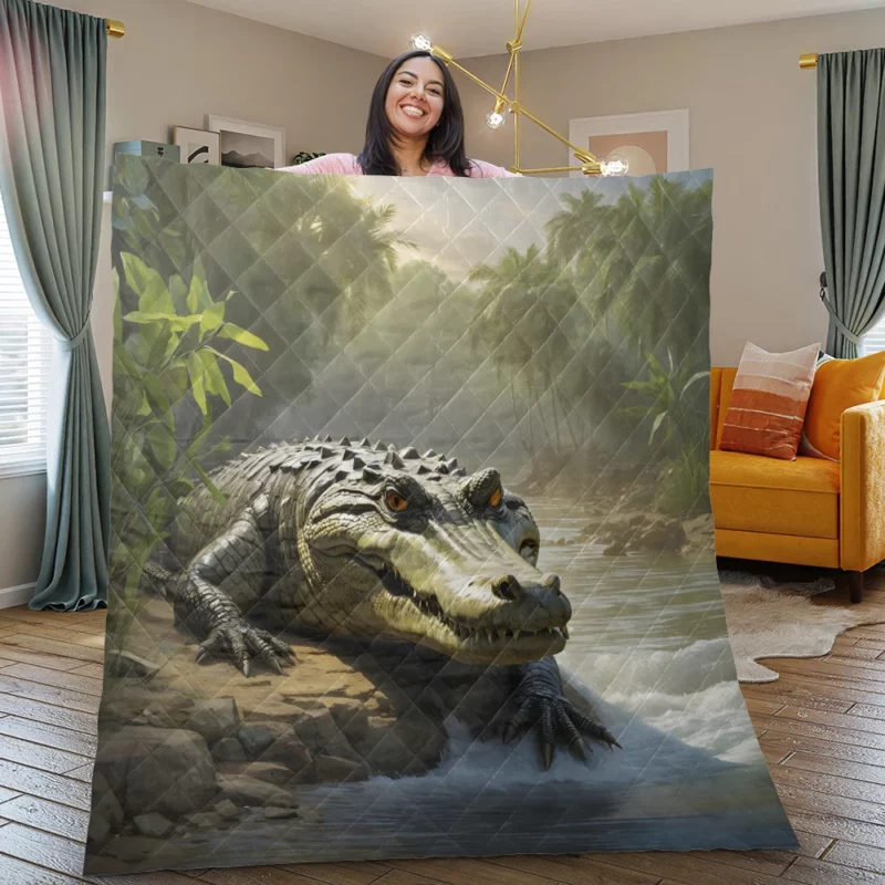 Crocodile by the Riverbank Quilt Blanket