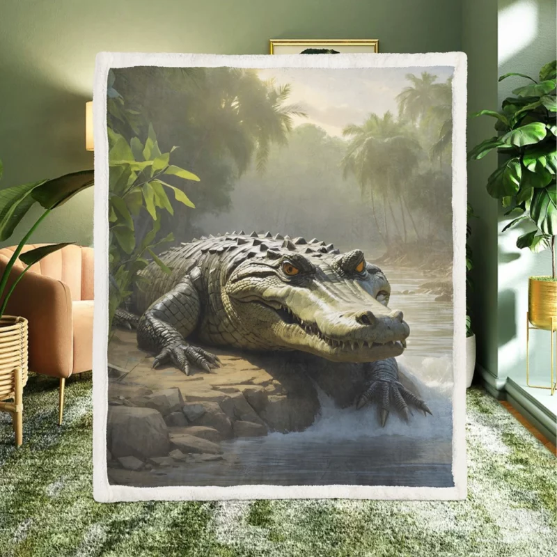 Crocodile by the Riverbank Sherpa Fleece Blanket