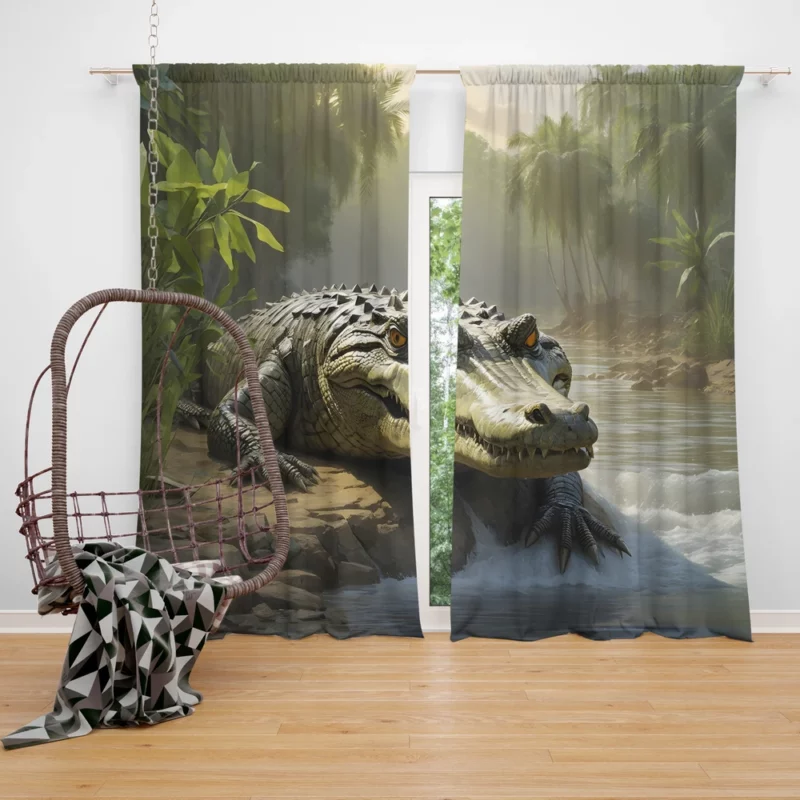 Crocodile by the Riverbank Window Curtain