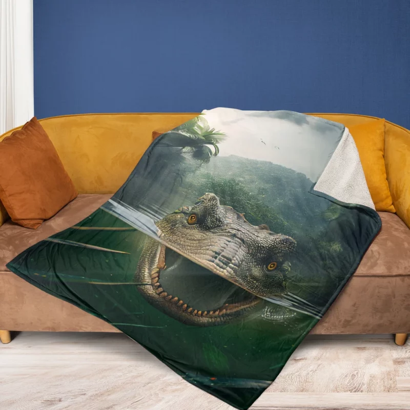 Crocodile in Lake AI Art Fleece Blanket 1