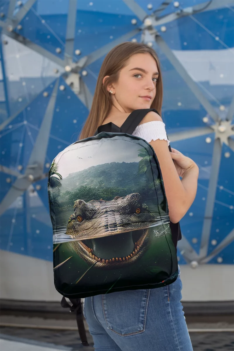 Crocodile in Lake AI Art Minimalist Backpack 2