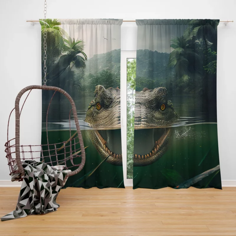 Crocodile in Lake AI Art Window Curtain