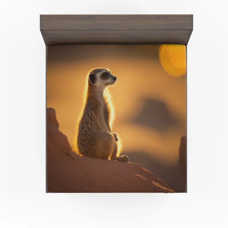 Curious Meerkat Atop Sun-Warmed Rock Fitted Sheet