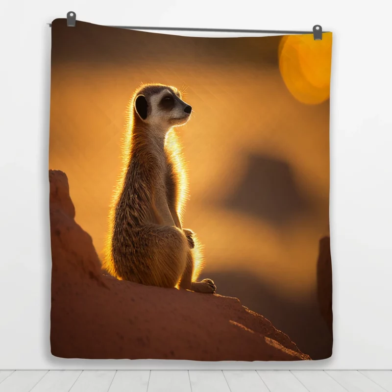 Curious Meerkat Atop Sun-Warmed Rock Quilt Blanket 1