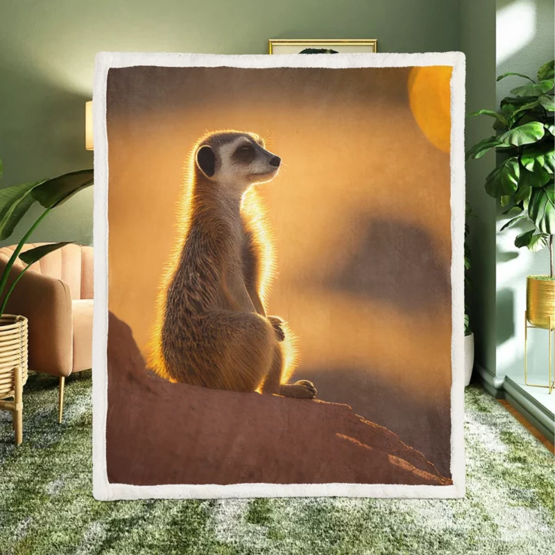 Curious Meerkat Atop Sun-Warmed Rock Sherpa Fleece Blanket