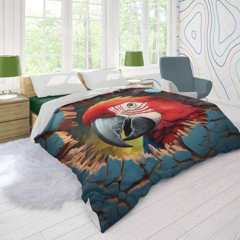 Curious Parrot Peering Through a Wall Duvet Cover