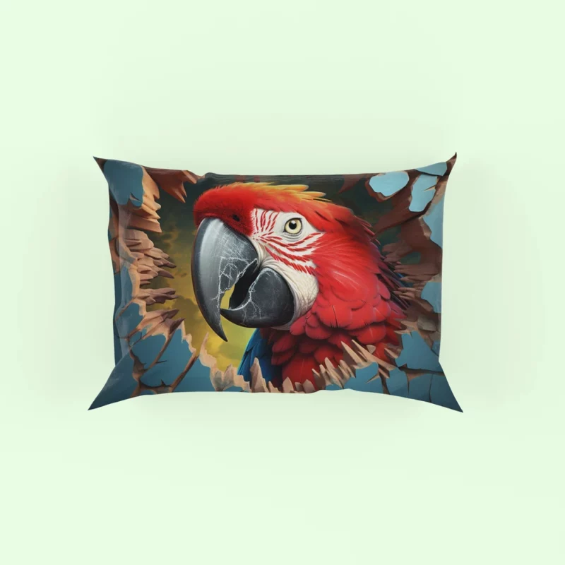 Curious Parrot Peering Through a Wall Pillow Case