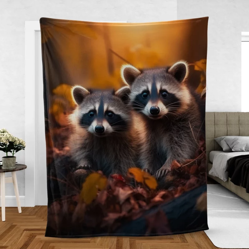 Curious Raccoon in the Wilderness Fleece Blanket