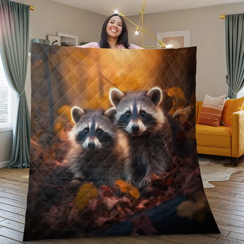 Curious Raccoon in the Wilderness Quilt Blanket
