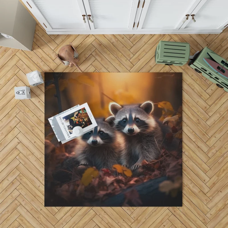 Curious Raccoon in the Wilderness Rug