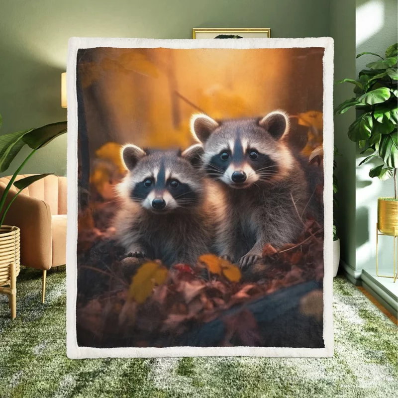 Curious Raccoon in the Wilderness Sherpa Fleece Blanket