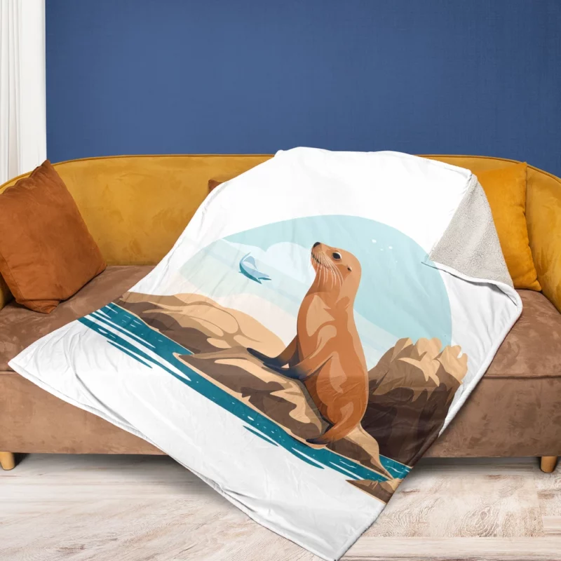 Cute 2D Seal Illustration Fleece Blanket 1