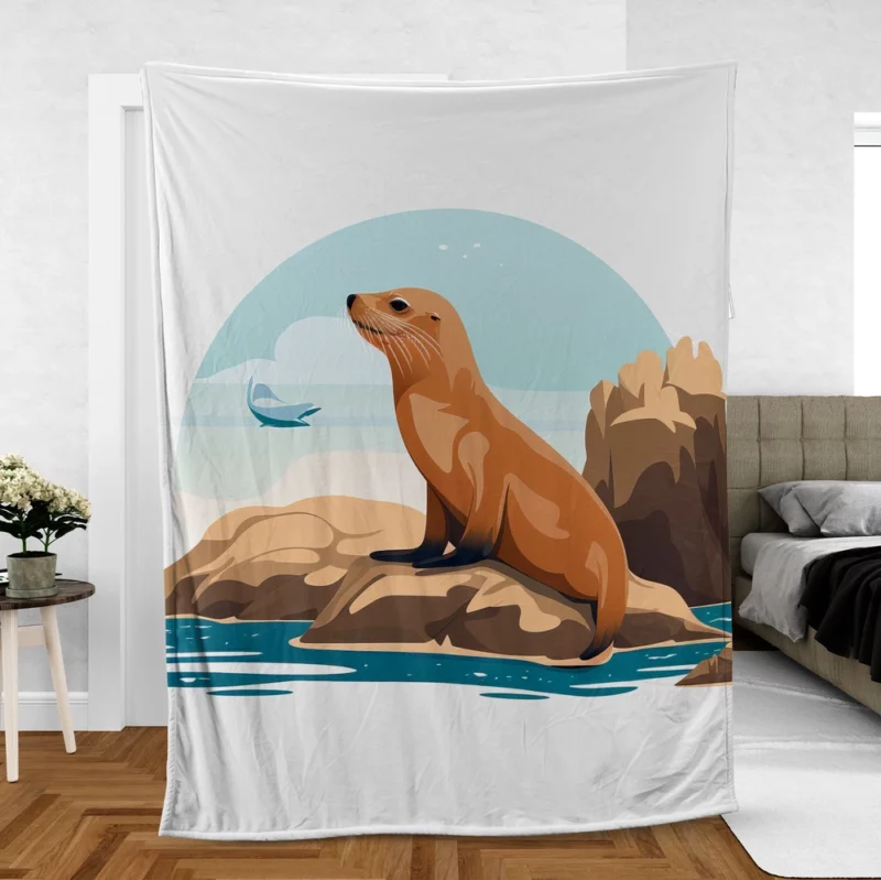 Cute 2D Seal Illustration Fleece Blanket