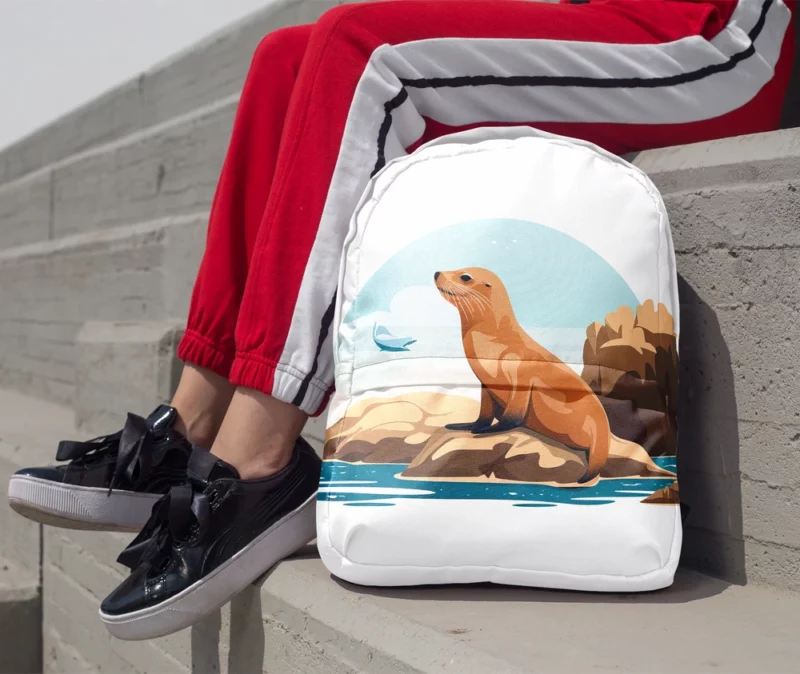 Cute 2D Seal Illustration Minimalist Backpack 1