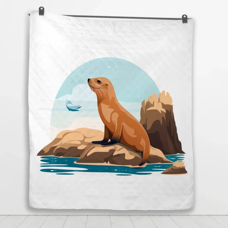 Cute 2D Seal Illustration Quilt Blanket 1