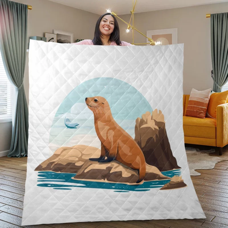 Cute 2D Seal Illustration Quilt Blanket