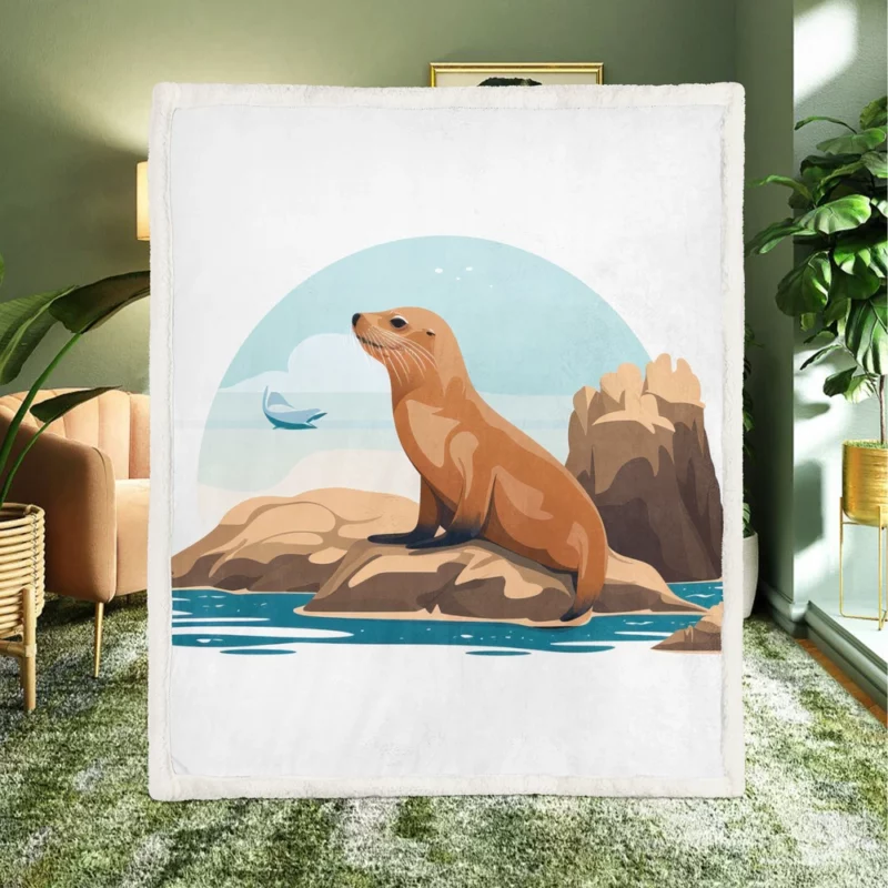 Cute 2D Seal Illustration Sherpa Fleece Blanket