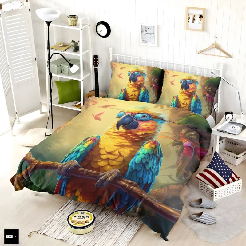 Cute 3D Colorful Macaw Parrot Bedding Set