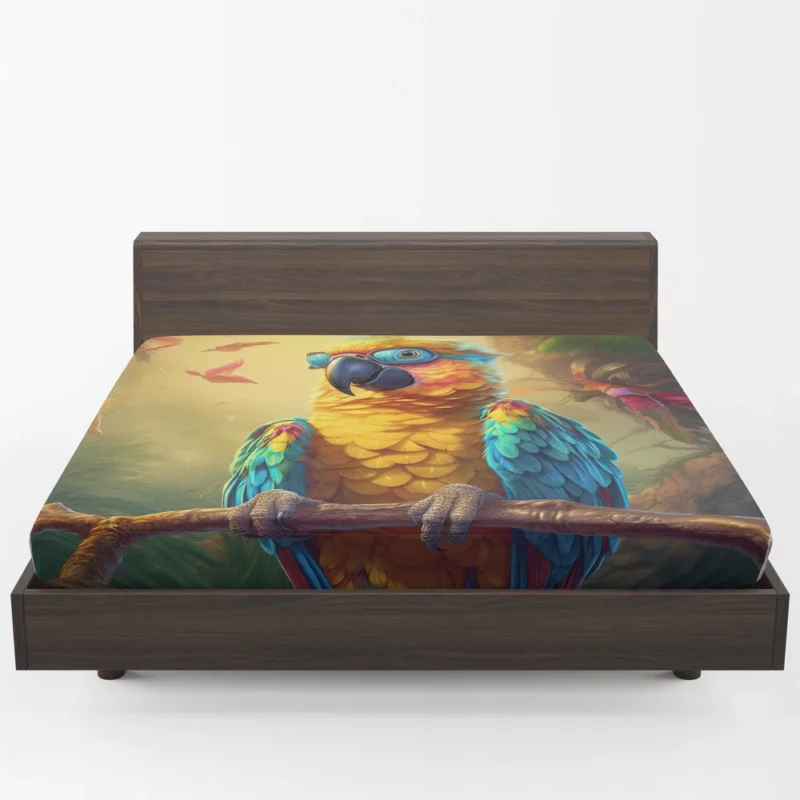 Cute 3D Colorful Macaw Parrot Fitted Sheet 1