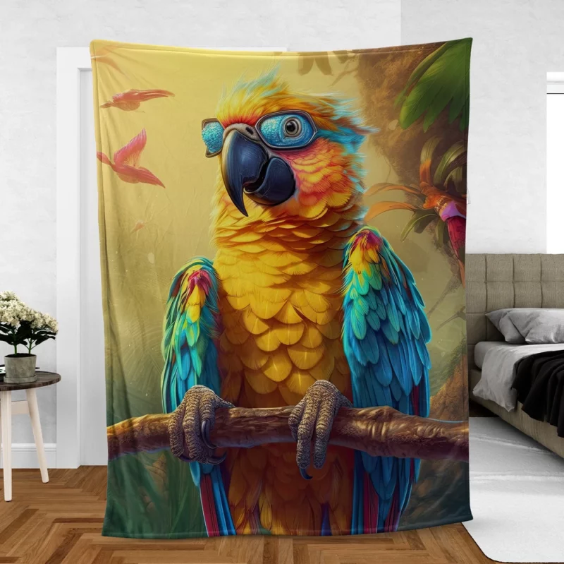 Cute 3D Colorful Macaw Parrot Fleece Blanket