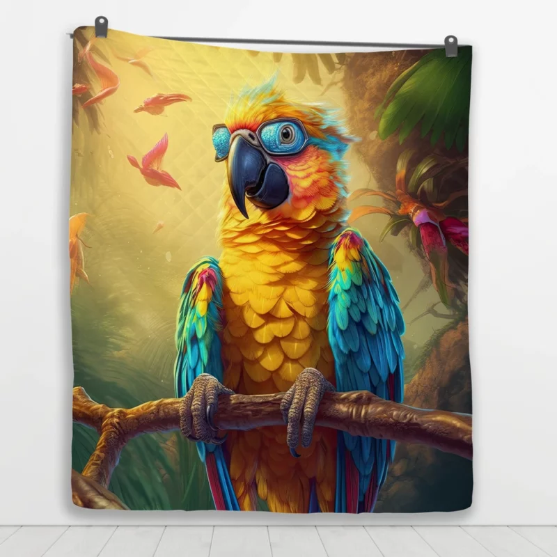 Cute 3D Colorful Macaw Parrot Quilt Blanket 1