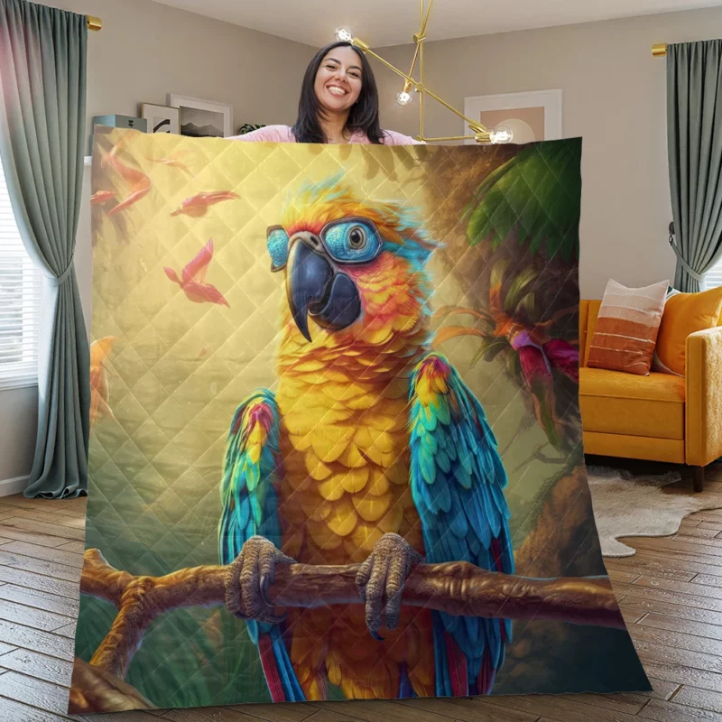 Cute 3D Colorful Macaw Parrot Quilt Blanket