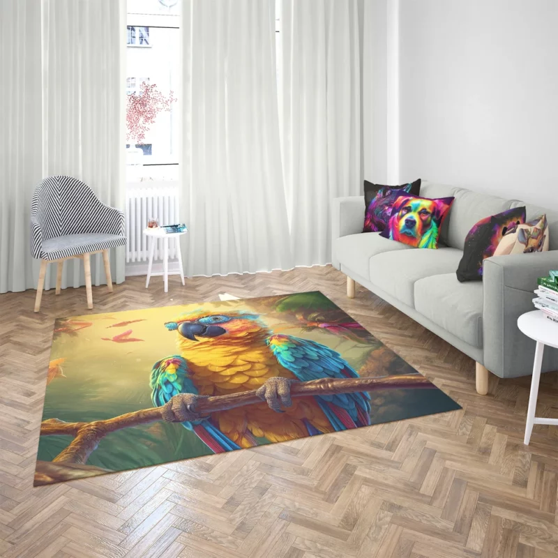 Cute 3D Colorful Macaw Parrot Rug 2