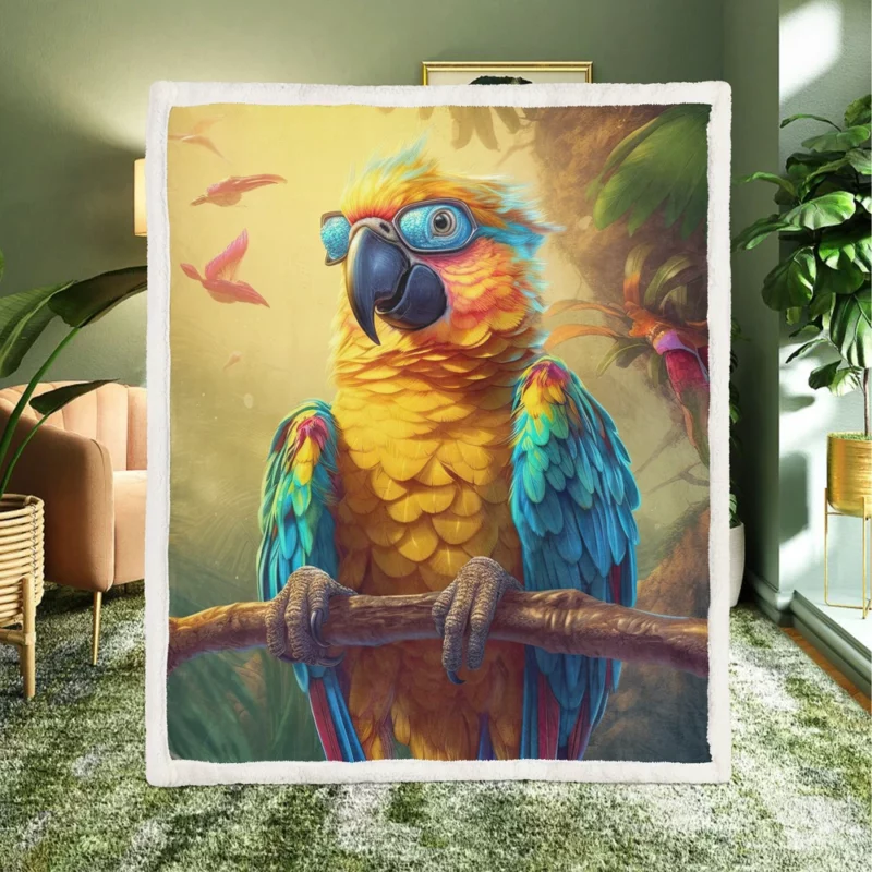 Cute 3D Colorful Macaw Parrot Sherpa Fleece Blanket