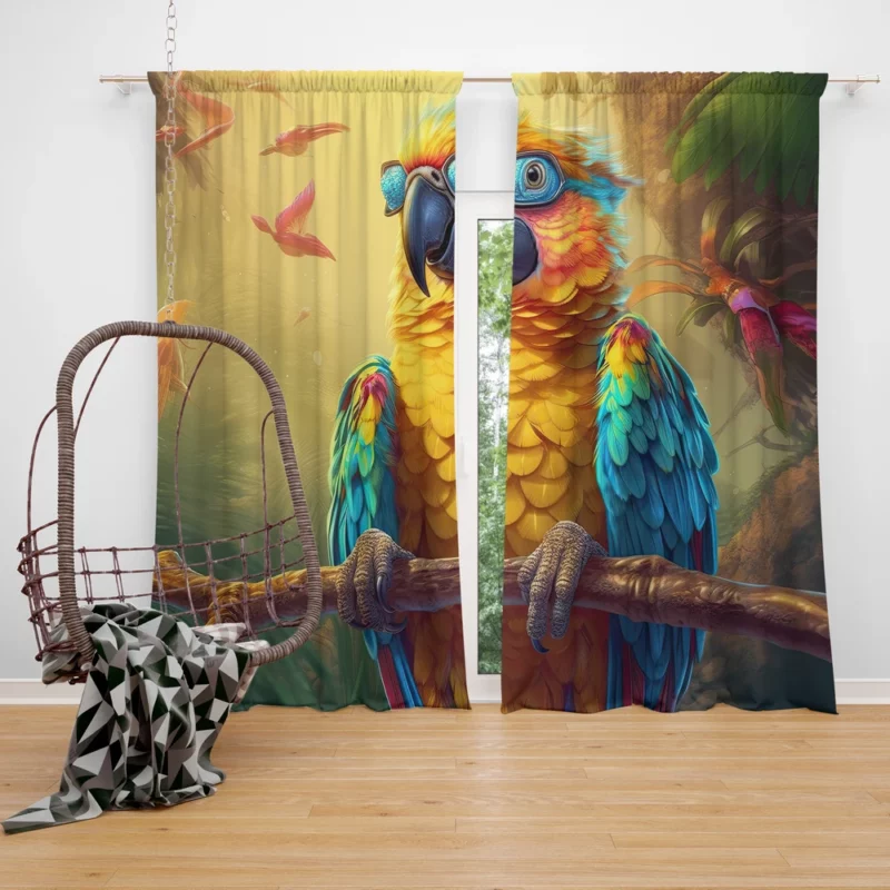 Cute 3D Colorful Macaw Parrot Window Curtain
