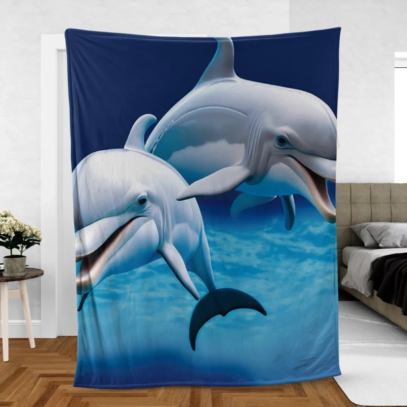 Cute 3D Dolphin Character Fleece Blanket