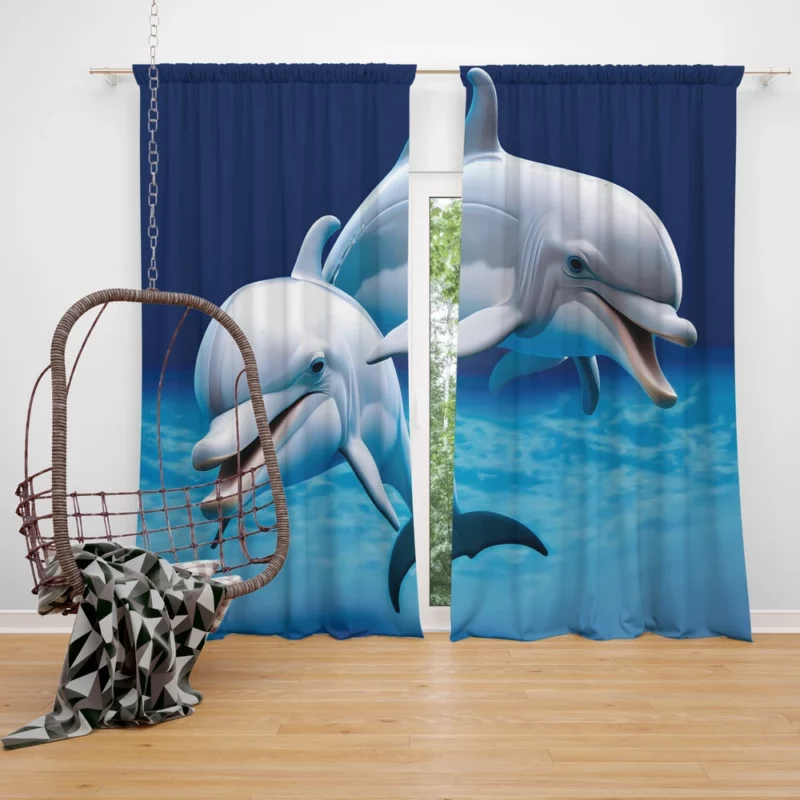 Cute 3D Dolphin Character Window Curtain