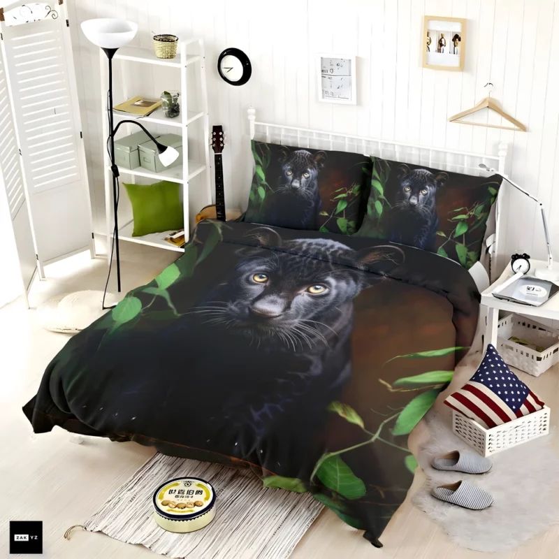 Cute Black Panther Cub Closeup Bedding Set