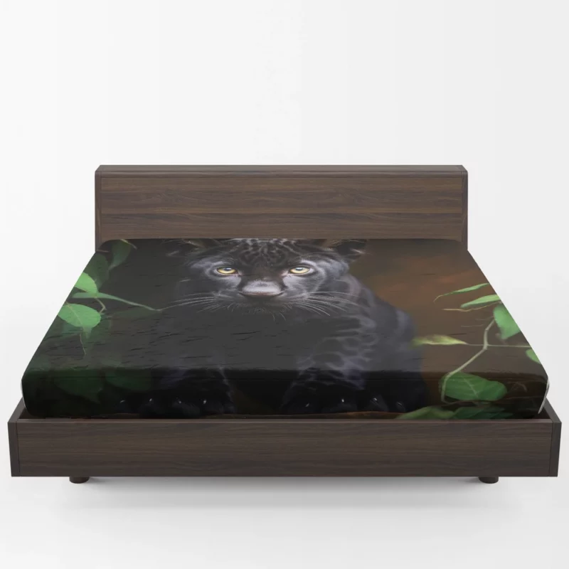 Cute Black Panther Cub Closeup Fitted Sheet 1