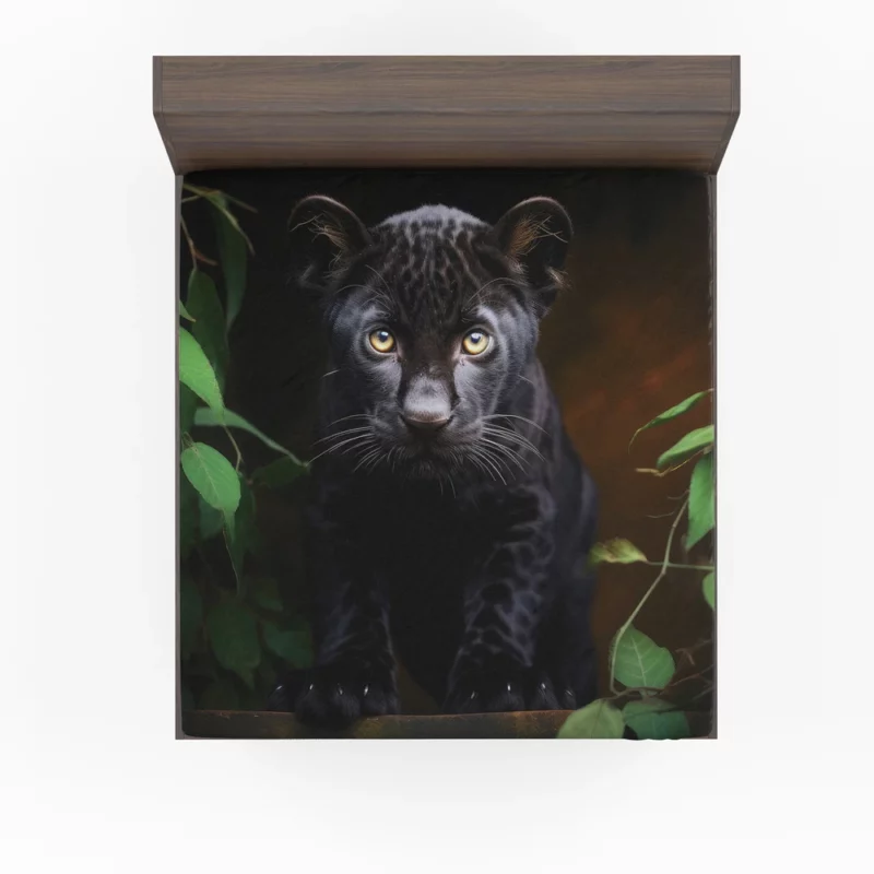 Cute Black Panther Cub Closeup Fitted Sheet