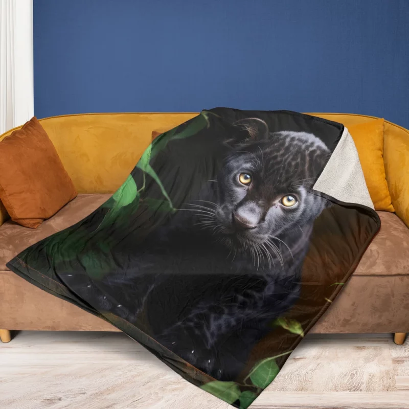 Cute Black Panther Cub Closeup Fleece Blanket 1