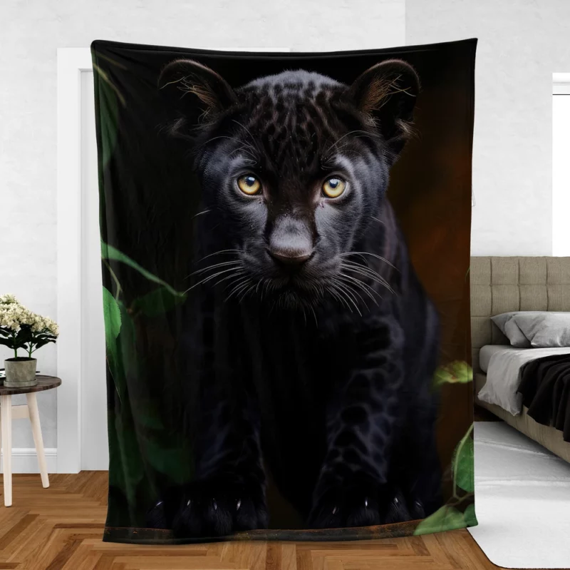 Cute Black Panther Cub Closeup Fleece Blanket