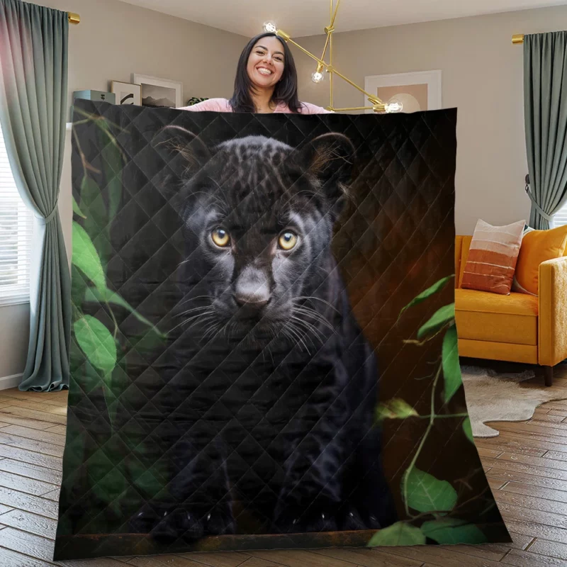 Cute Black Panther Cub Closeup Quilt Blanket